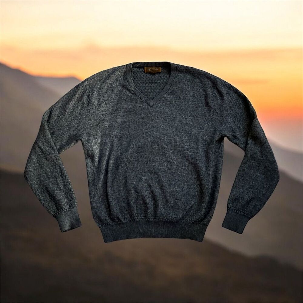 Tassa Ella Men's V-Neck Gray Silk Cashmere Sweater Size M